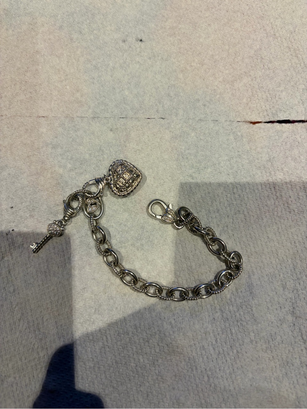 Judith Ripka Silver Heart & Key Charm Bracelet